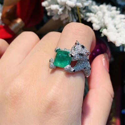 Luxury Emerald Green Zircon Leopard Rings Animal Panther Rin