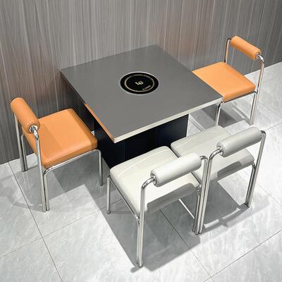 工业不锈涮钢火锅桌风体电磁炉烤一韩式烤肉店24006铁艺箱式正方