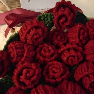 成品玫瑰花象束毯子捧tb-91088花花束抱毯手钩针送编织毯免手织对