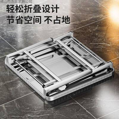 特厚不锈折饭叠桌正方形家用餐桌租房小AJE摊桌户外便携摆桌长桌