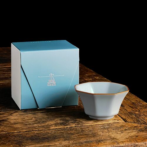 天青汝窑八方杯清淡汝瓷茶杯主人杯陶瓷品杯复古肥釉开片功夫茶盏