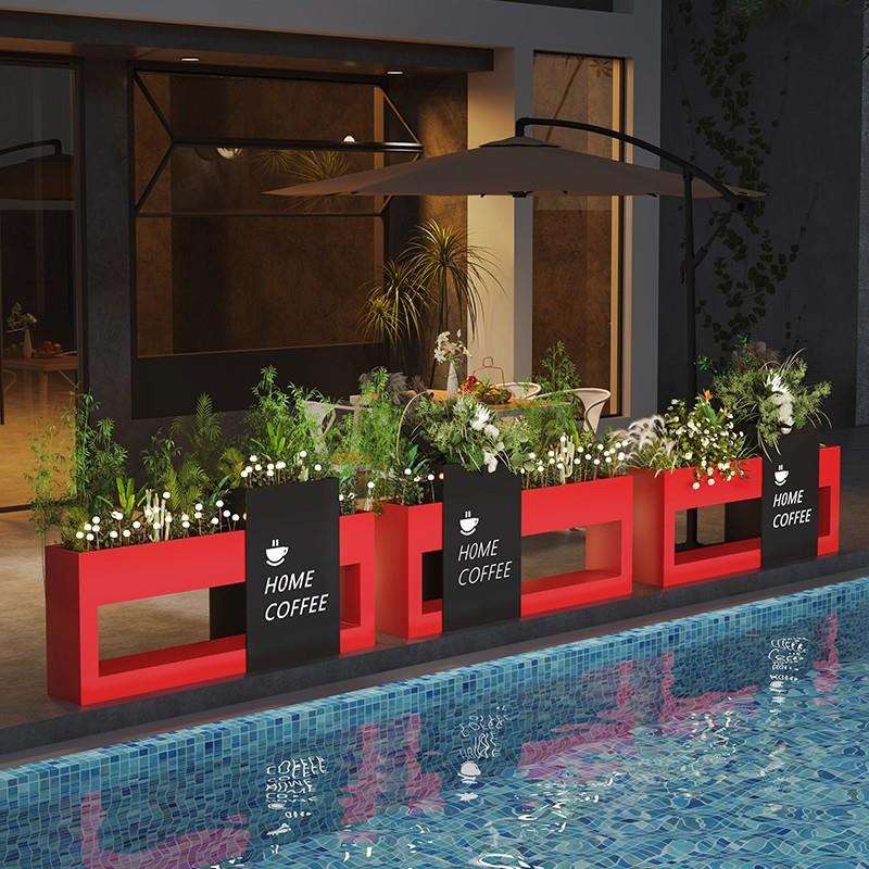 户外铁艺花箱组合不锈钢围栏花槽售楼部商业街花盆园艺花坛种植箱