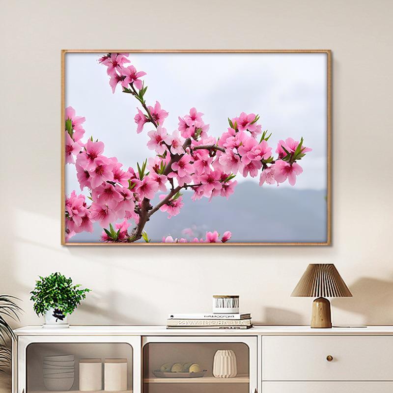 桃花挂画旺桃花运桃花装饰画田园风光现代简约房间卧室床头壁画