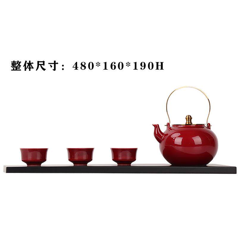 创意新中式禅意红色白色陶瓷提梁壶茶具桌面组合茶室套装艺术摆件