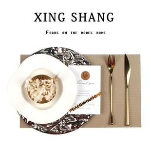 轻奢样板房餐桌摆件餐具套装售楼处西餐餐桌软装工艺品摆设餐盘餐