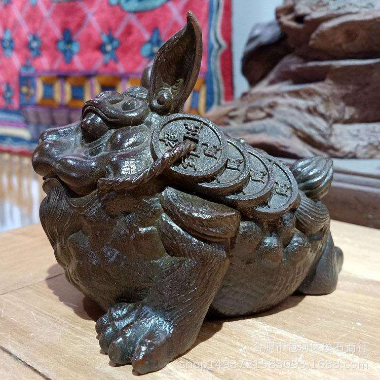 铸造紫铜兔首三足金蟾 苏工做旧现代中式 招财摆件(现货)