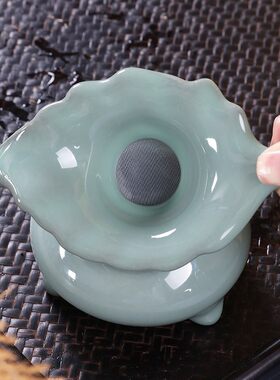 树叶茶漏茶滤网陶瓷官窑盖碗沏茶茶碗滤茶器泡茶小茶壶单壶公道壶