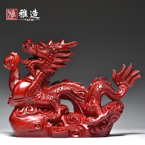 红花梨木雕龙摆件纯实木质生肖龙办公室家居酒柜装饰红木礼品摆设