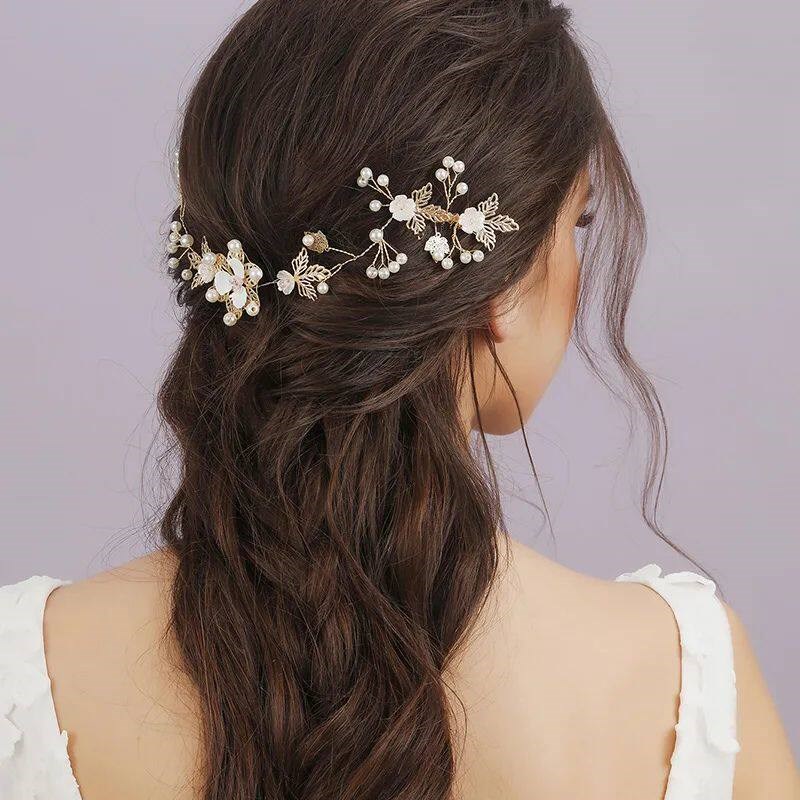 rend Hair Comb Bridal Tiaras Rhinestone Pearl Alloy Hairband - 实物图