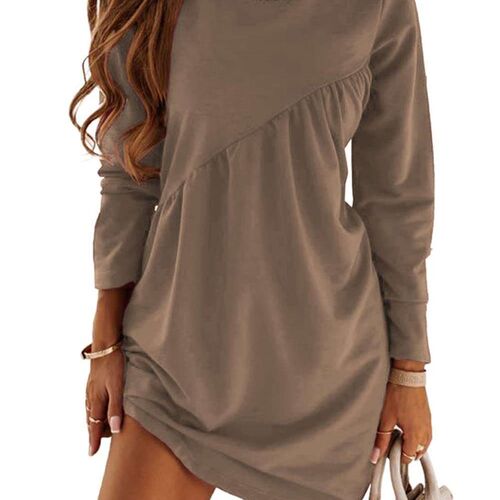 Autumn and winter new solid color long sleeve dress