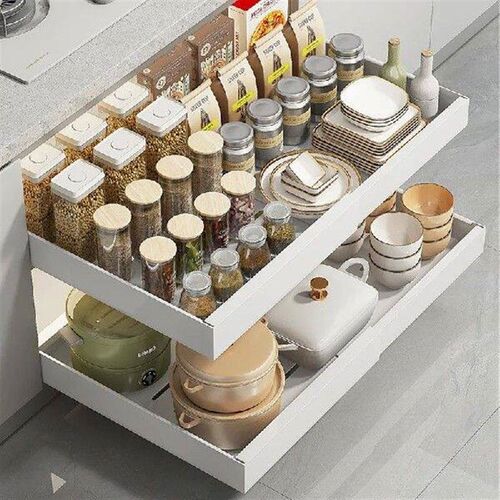 Kitchen Scalable Pull-out Storage Rack with Slide Rails