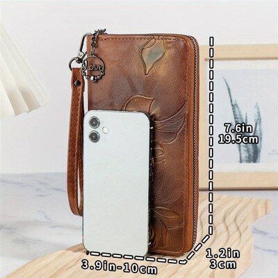 New retro wallet long emboed emboed change bag zipper wallet