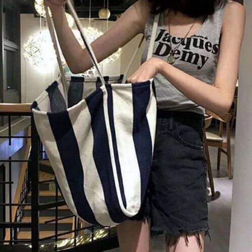 Casual Striped Canvas Bag For Women Large Capacity Shoulder