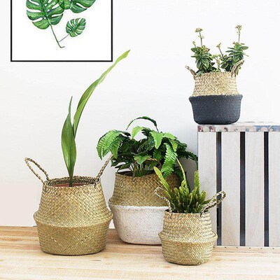 Seagrass Wickerwork Basket Rattan Hanging Flower Pot Dirty L