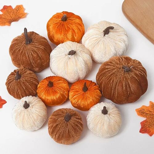 9Pcs Velvet Artificial Pumpkin Ornaments Halloween Party