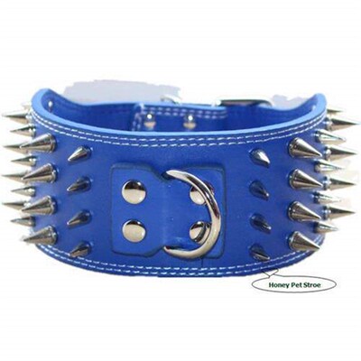 Wide Spikes Studded Leather Pet Dog Collar for Large Breeds