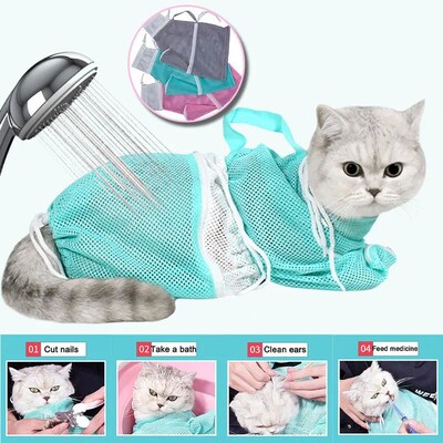 Pet Cat Bath Mesh Bag Multifunctional Adjustable Anti-Scratc