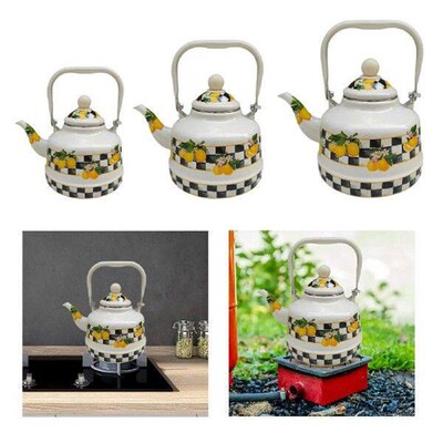 Unique Enamel Tea Kettle Comfortable Grip with Lid Turkish