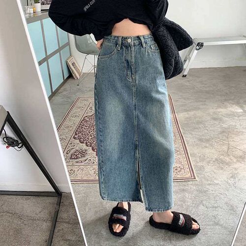 Split Retro Mid-length Spice Girl Laid-back Style Hip-wrap D