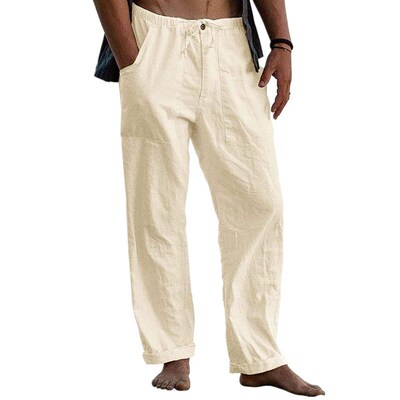 2025 Mens Linen Trousers Yoga Beach Loose Casual Elastile W