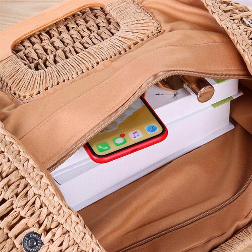Vintage Bohemian Straw Bag for Women Summer Large Capacity B