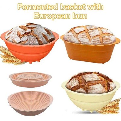 2Pcs Silicone Bread Proofing Basket Round Oval Sourdough