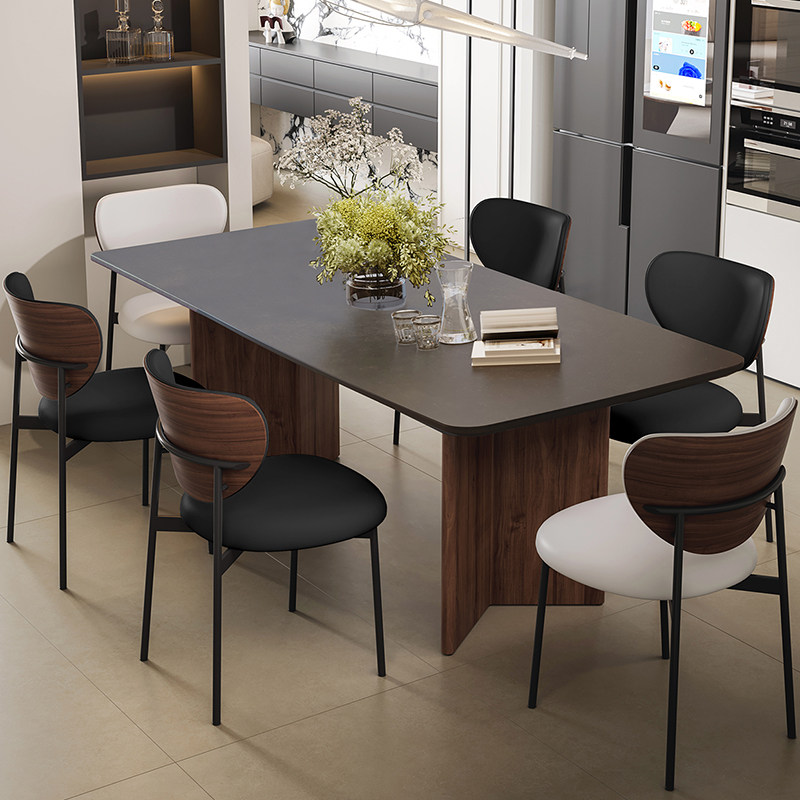 复古风黑胡桃色实木餐桌椅侘寂风长方形小户型岩板黑色餐桌,住宅家具,岩板餐桌,淘宝优惠券,粉丝福利购,淘宝优惠卷