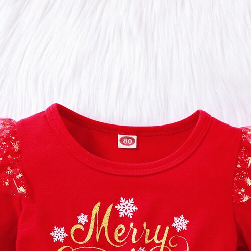 Baby Girls Dress Red Deer Sequins Long Sleeve O-neck Letter