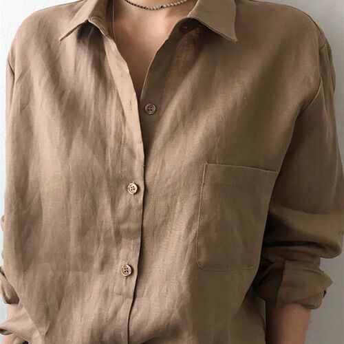 Leisure Long Sleeve Cotton Linen Loose Shirt Women Spring