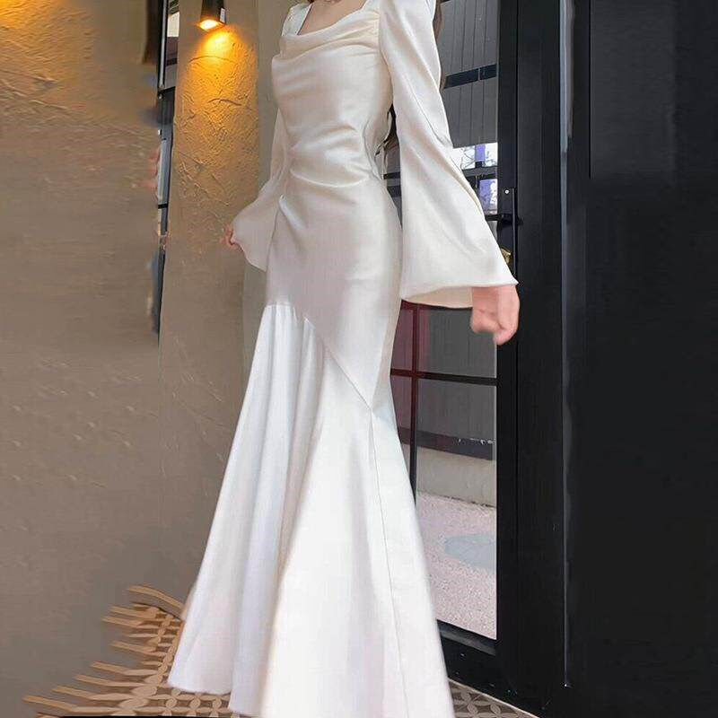 爆款法式轻婚纱2024新款秋冬季缎面长袖高级感新娘结婚礼服晨袍出