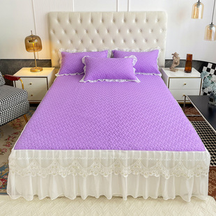 公主风床罩床裙式 夹棉床上用品防滑罩三件套 单件雪纺蕾丝花边欧式