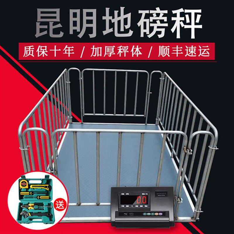 昆明工厂直销1-3吨小电子地磅秤畜牧秤称猪称牛加厚围栏电子称