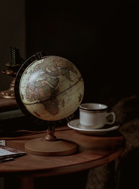 复古经典仿木质英文地球仪书房客厅家居桌面装饰摆件文具摄影道具