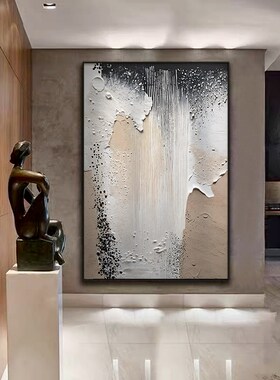 意式极简挂画海浪手绘肌理油画抽象客厅沙发落地画立体玄关装饰画