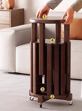 实木几可叠放茶组滑合凳子叠叠乐圆58389凳餐桌待客备用带轮凳折