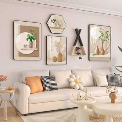 欧奶油档风高客厅装大饰画北现代沙发背VUA景墙挂画简约气高级感