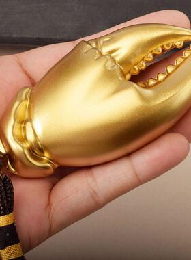 手手有钱手把黄铜招财里有钳螃YWC蟹钳中手上有钱黄件铜摆件把玩