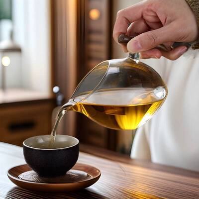 德温坊公道杯木把耐热玻璃泡茶器品茶JIW器一套公茶杯水分离泡茶