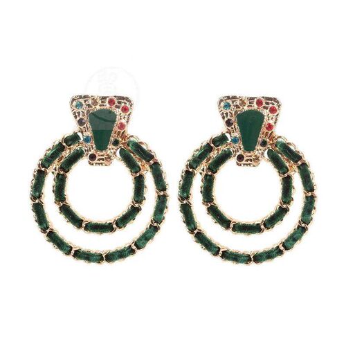 。Simple double-layer metal alloy Plush colorful crystal ear