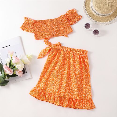 4-9Y Summer Cute Children Girls Clothes Sets Floral Off Shou
