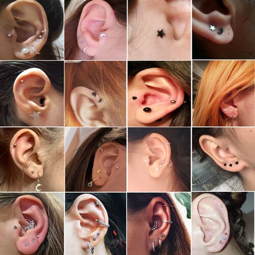 2PCS Surgical Steel Heart Ear Tragus Cartilage Piercing Mix