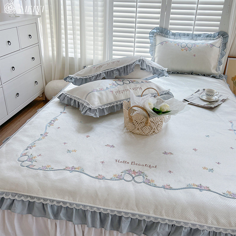 美谊家纺冰丝凉席床上三件少女心花边床裙款空调席夏季亲肤裸睡,床上用品,冰丝席,淘宝优惠券,粉丝福利购,淘宝优惠卷