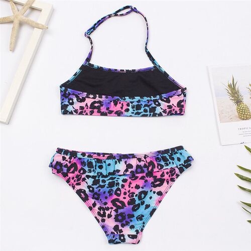 7-14 Years Falbala Leopard Print Girls Kids Swimsuit Swimwea