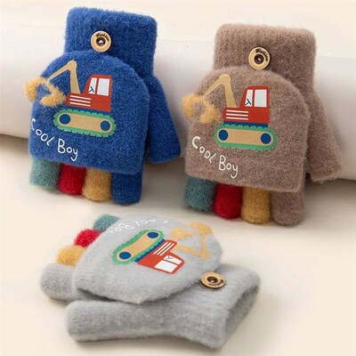 Fashion Autumn Winter Warm Gloves Cute Cartoon Exposed Finge