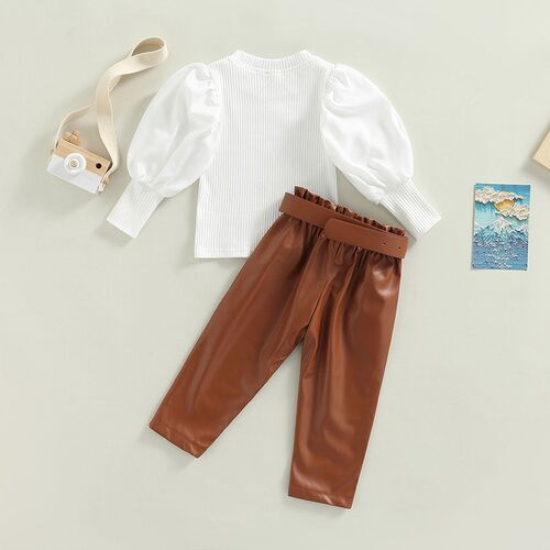 1-6Y Kids Girls Autumn Clothes Sets Baby Puff Long Sleeve Ri