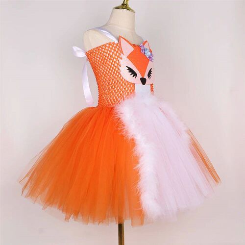 Orange White Fox Tutu Dress for Girls Birthday Party