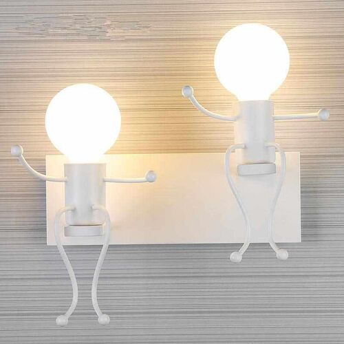 2pcs E27 LED Double Head Iron Art Cartoon Robot Wall Light f