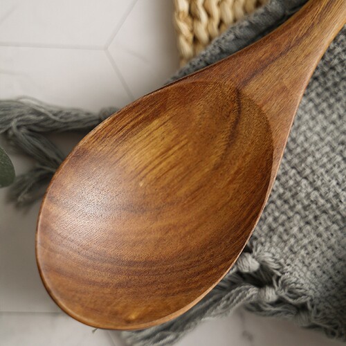 N58C 2Pcs Wooden Salad Servers Spoon and Fork Set Long