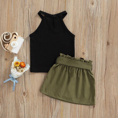 1-5Y Kids Girls Summer Clothes Sets Baby Sleeveless, Ribbed