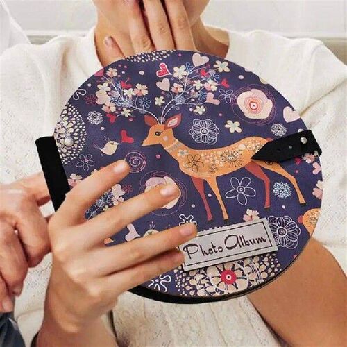 Photo Album With Writing Space Wooden Round Photo Album